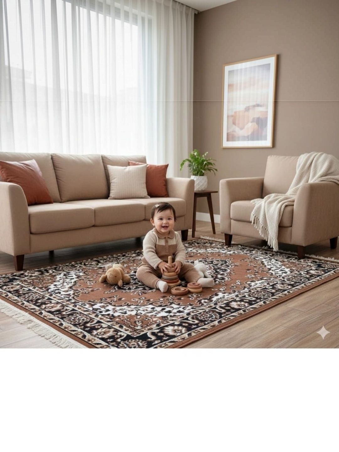 KAYNAT CARPET Gold-Toned Ethnic Motifs Anti-Skid Polypropylene Carpet-image-47