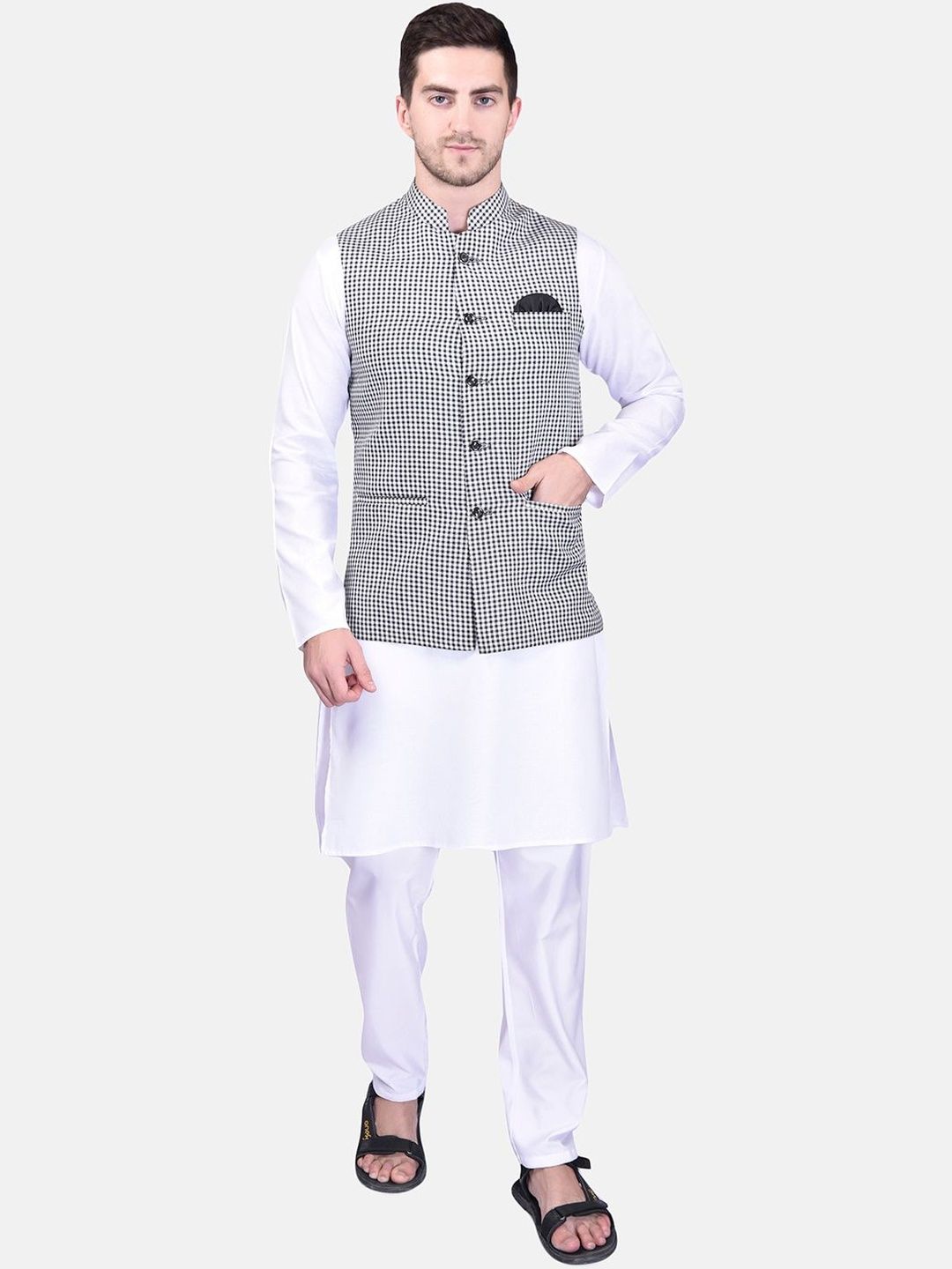 HERE&NOW Men Regular Pure Cotton Kurta with Pyjamas-picture-55