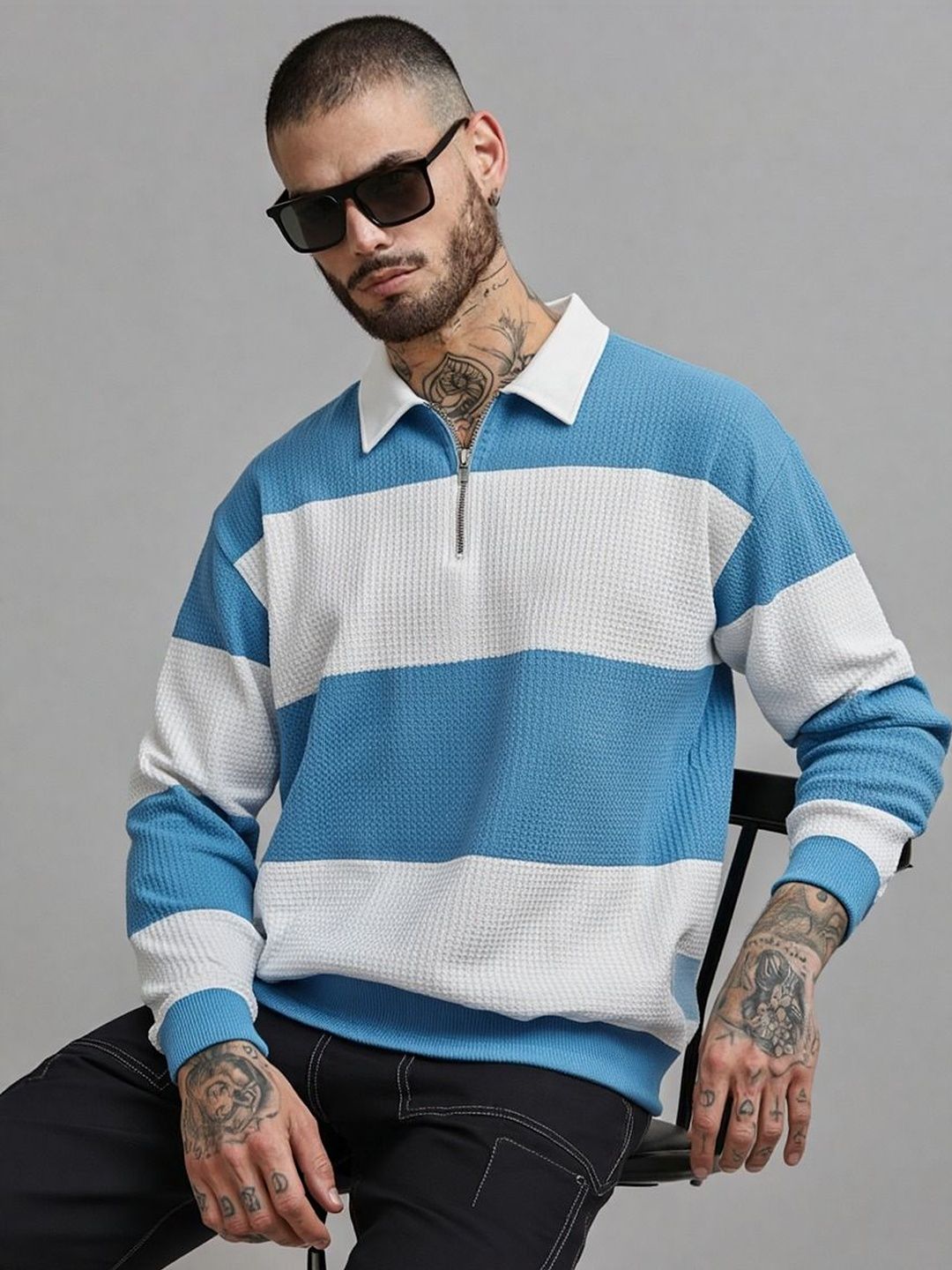 R.Code by The Roadster Life Co. Men Striped Polo Collar T-shirt-picture-19
