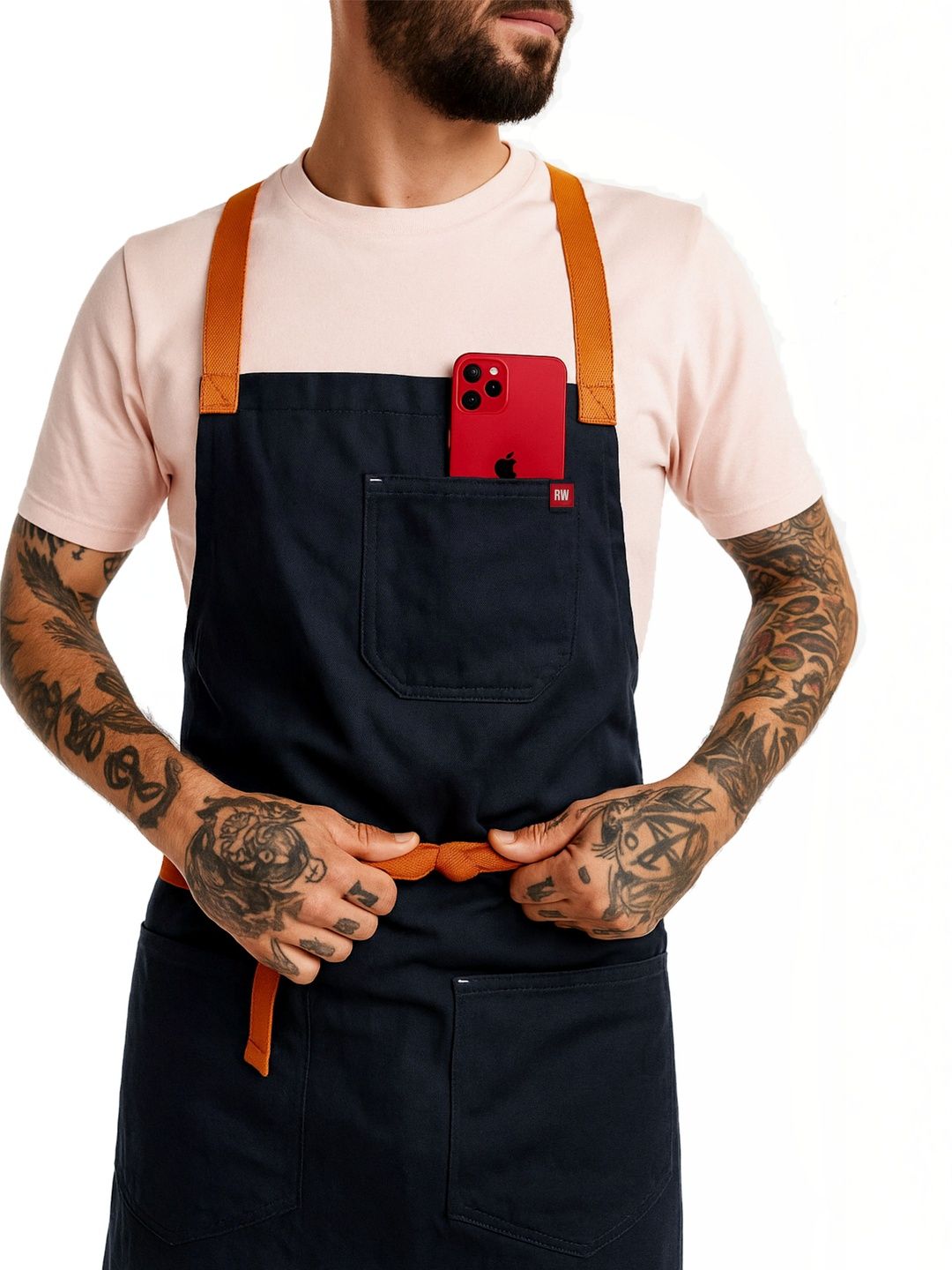 ReedWorth Navy Blue & Orange Cotton Canvas Apron With Strap-picture-21
