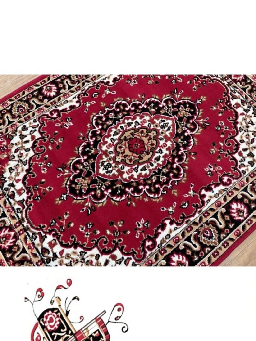 KAYNAT CARPET Red Ethnic Motifs Anti-Skid Polypropylene Carpet-picture-24