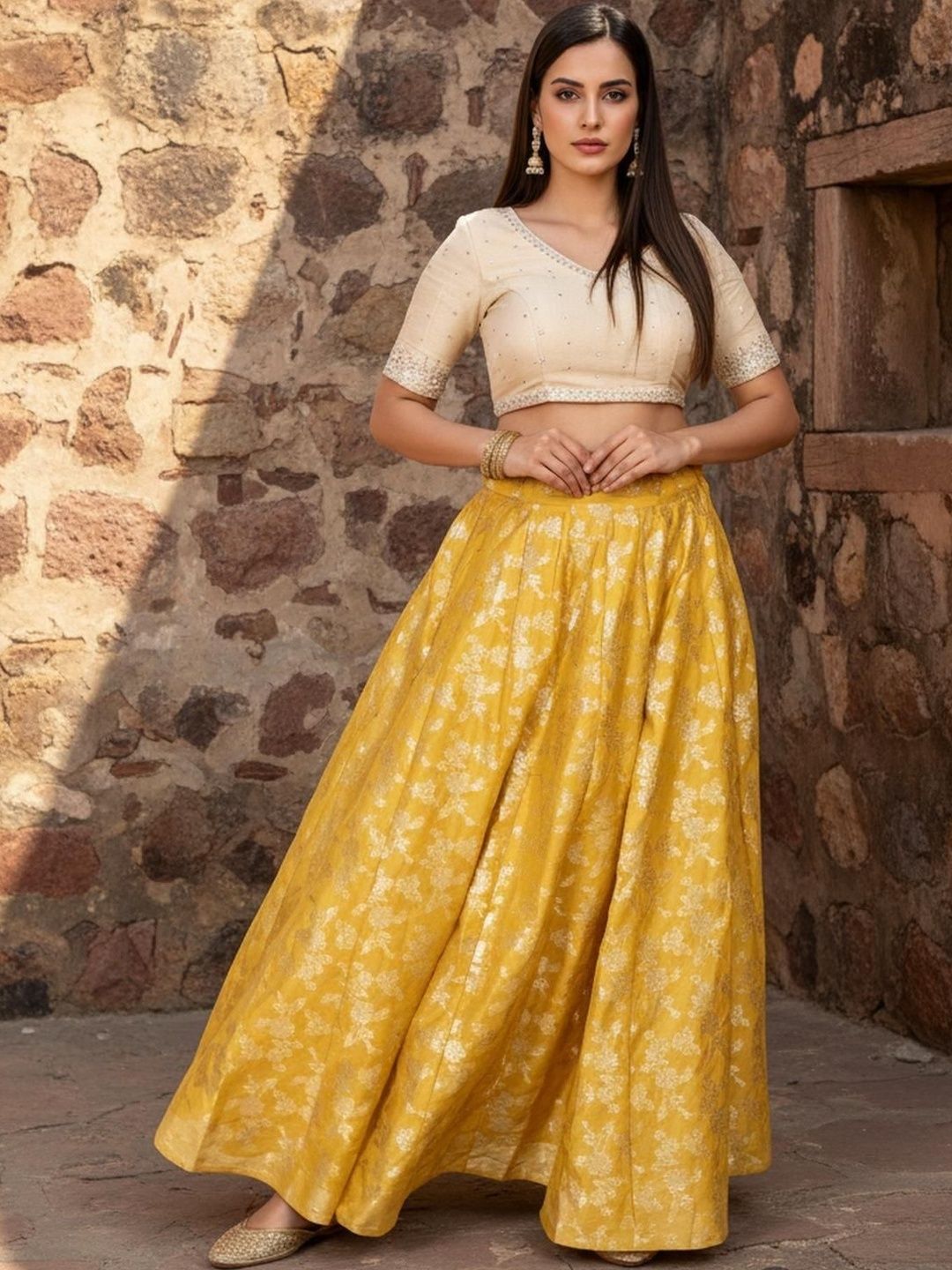 W Jacquard Floral Maxi Flared Skirt-picture-46