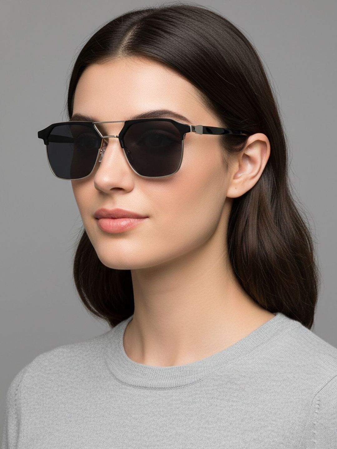 SZN Men Black Lens & Silver-Toned Square Sunglasses with-image-11