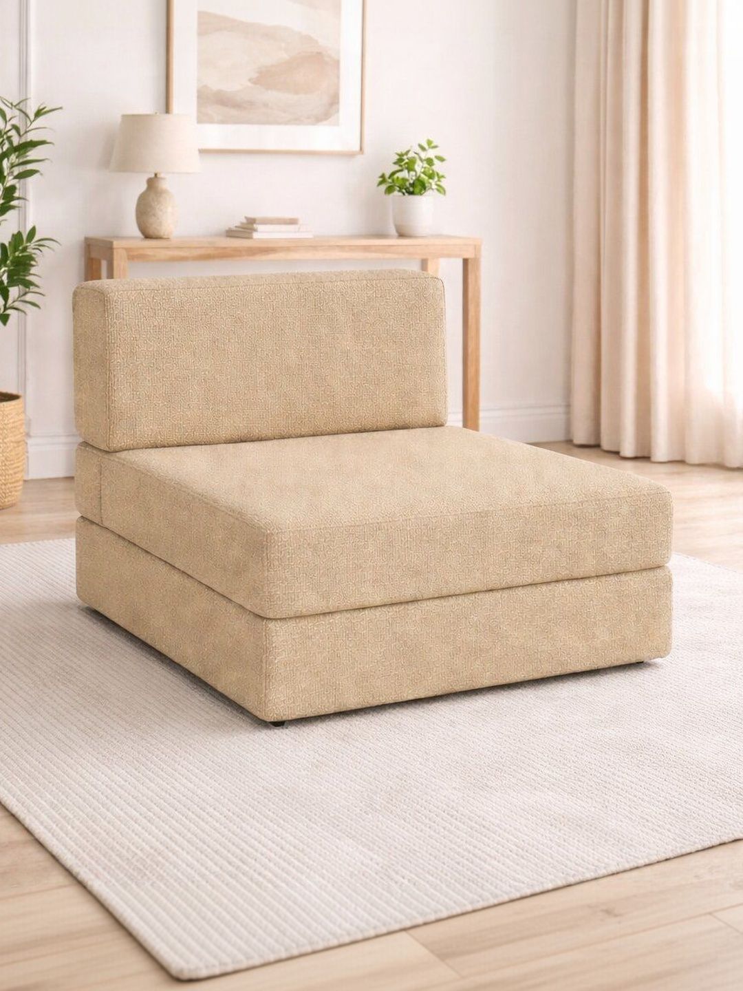 Pum Pum Beige Convertible Foldable 2-Seater Sofa Cum Bed-image-41