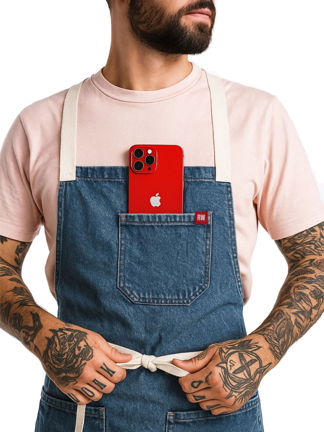 ReedWorth Blue & Red Denim Apron With Strap-image-7