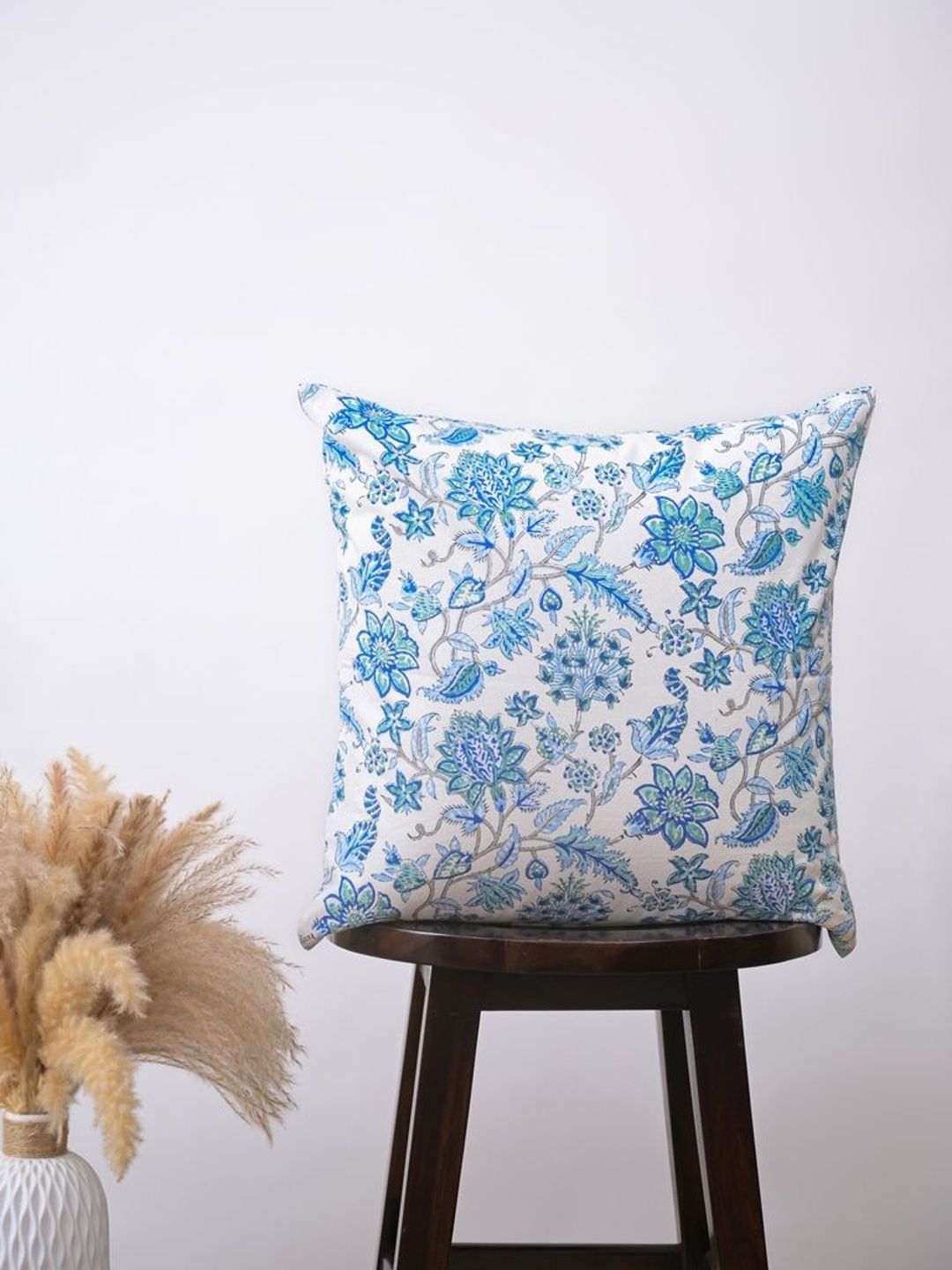 Jaipur Chintz Blue & White Set of 4 Floral Square Cushion Covers-image-3