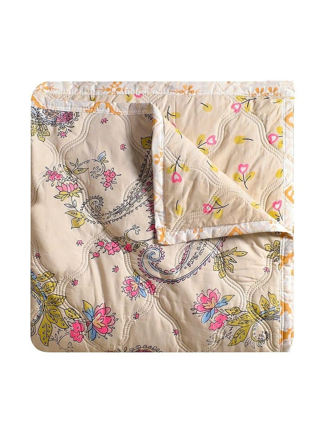 Comfowell Beige Floral Microfiber 233 GSM Comforter-picture-42