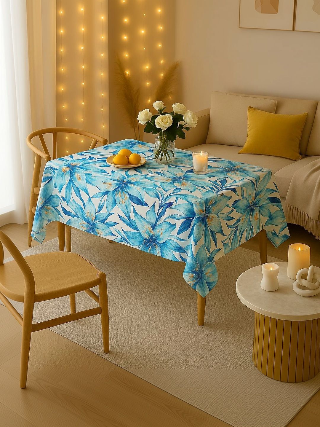 THROWPILLOW Blue Anti-Slip 8-Seater Table Cover with Embellished details-picture-46