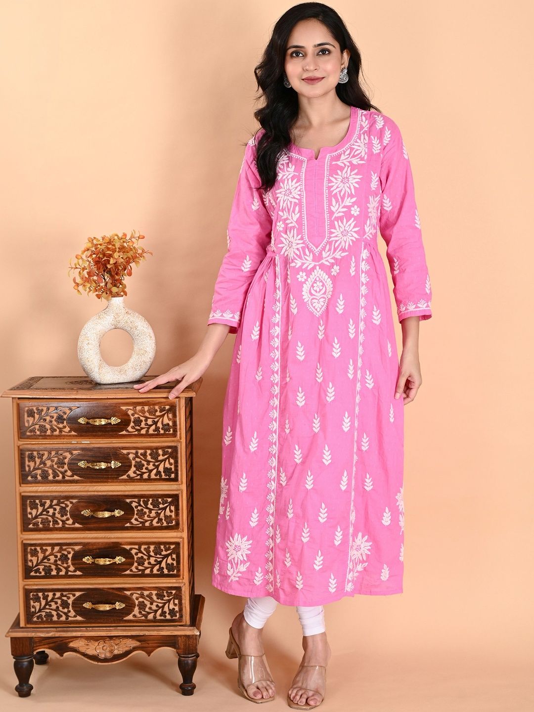 NAZAIRA Floral Embroidered Chikankari Pure Cotton Handloom Chikankari Kurti-image-12