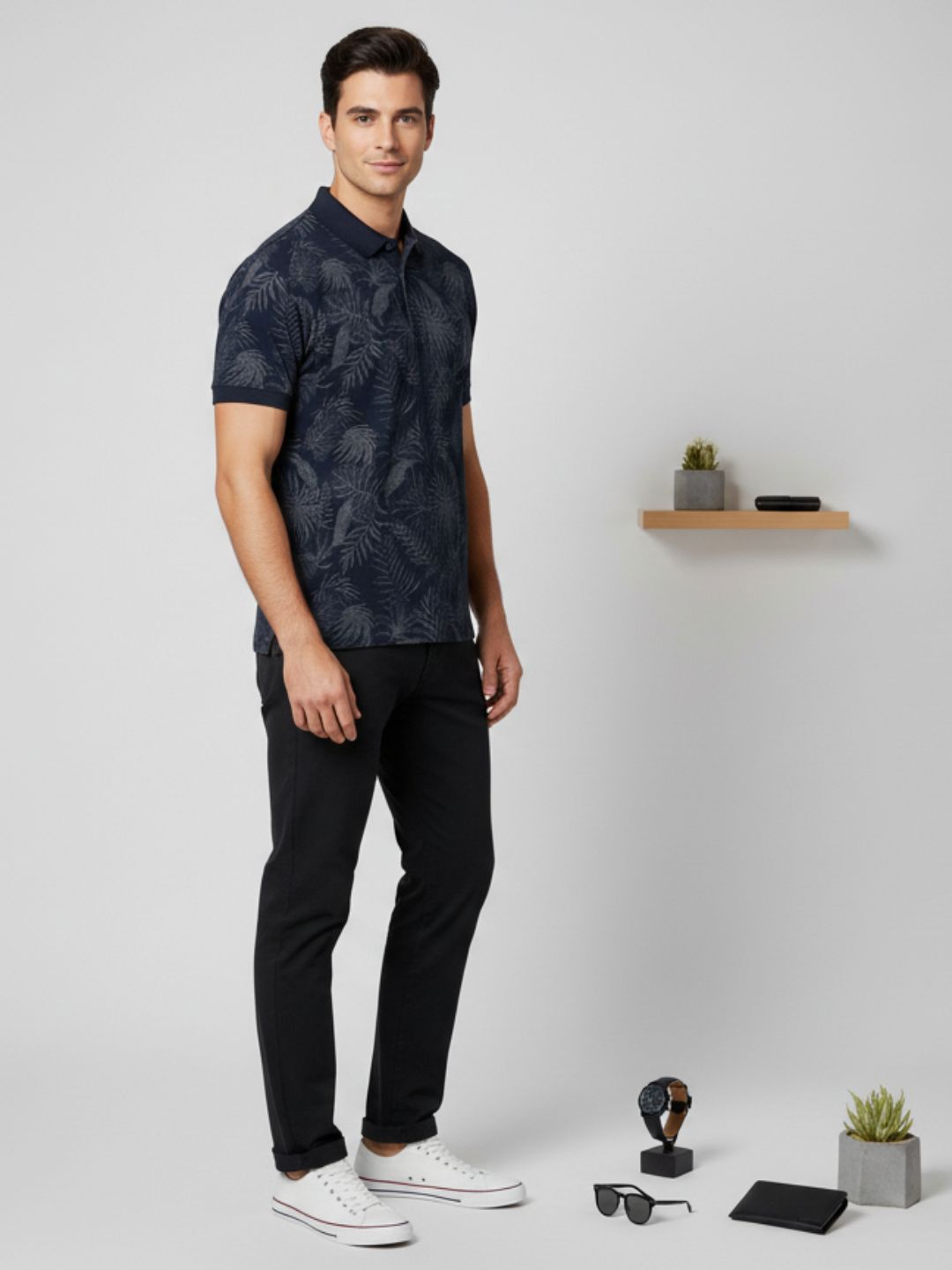 Buy SZN Men Floral Printed Polo Collar Tropical T Shirt - Tshirts for ...