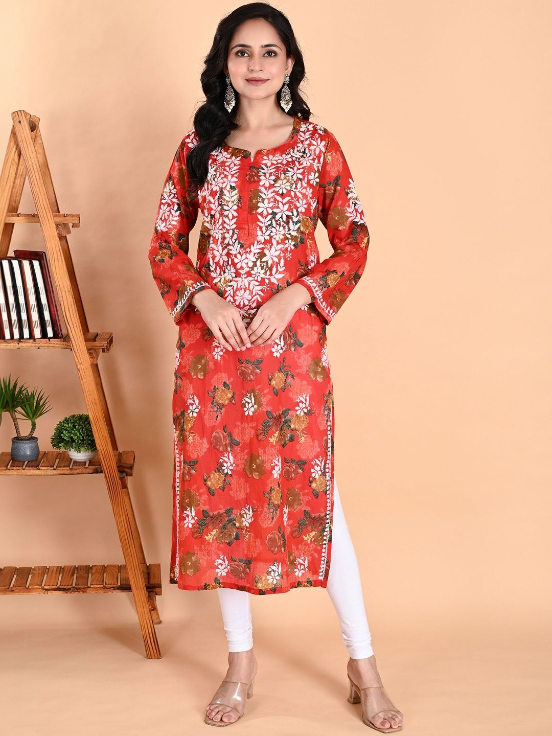 NAZAIRA Floral Embroidered Chikankari Pure Cotton Chikankari Kurti-image-17