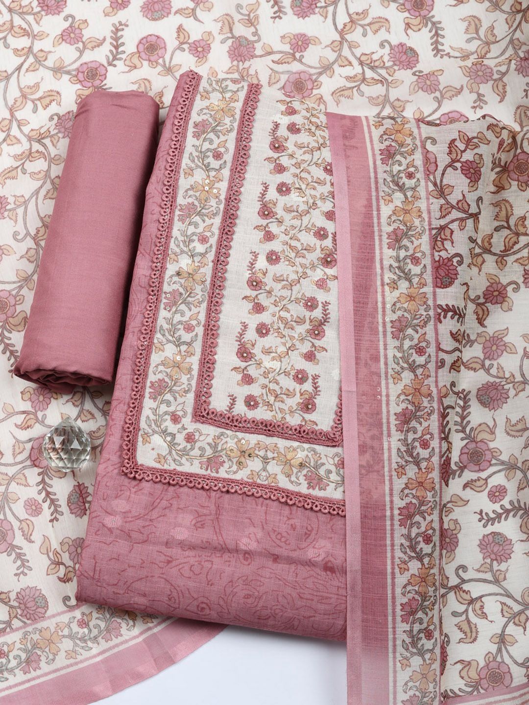 Meena Bazaar Printed Pure Cotton Unstitched Dress Material