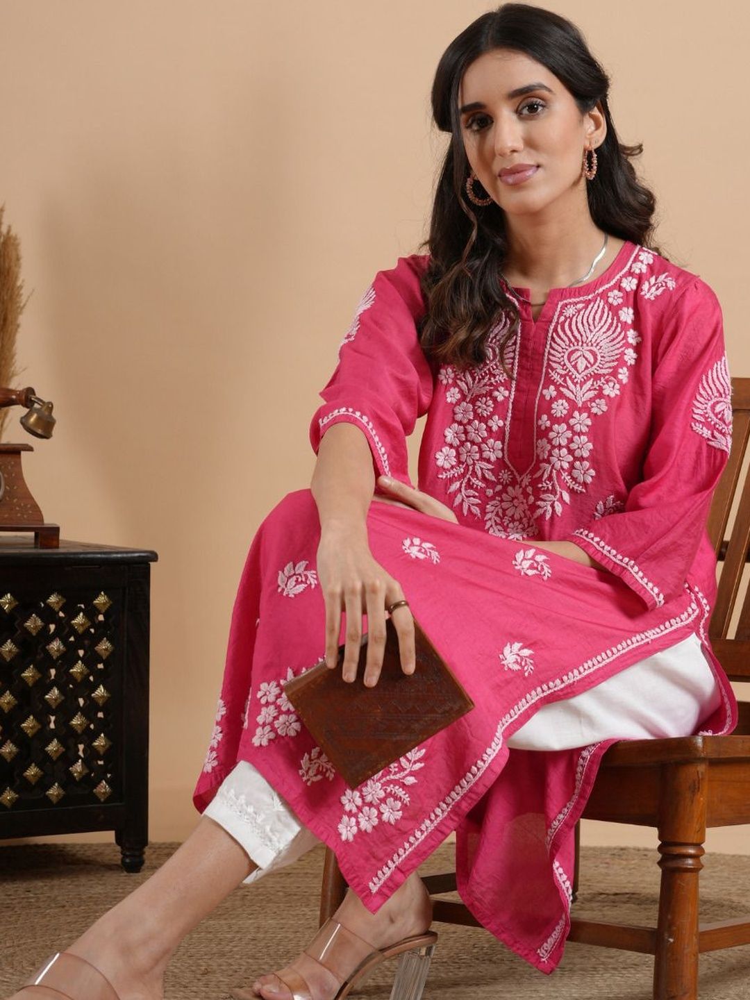 ELENORA Ethnic Motifs Embroidered Chikankari Chikankari Kurti-picture-45