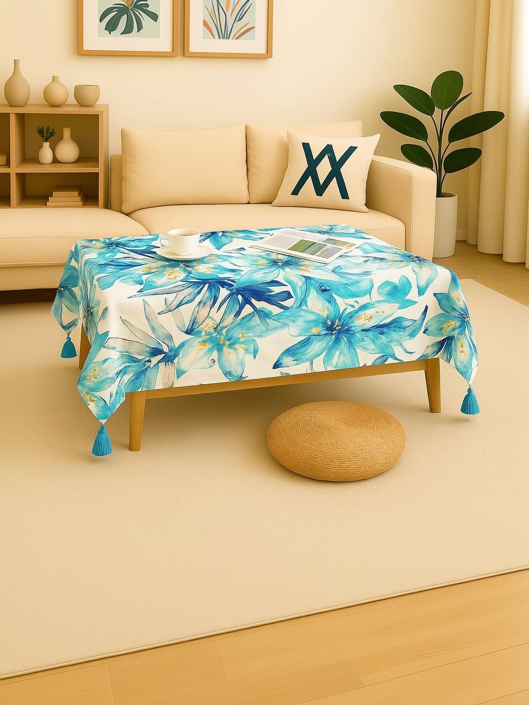 THROWPILLOW Blue Anti-Slip 8-Seater Table Cover with Embellished details-picture-21