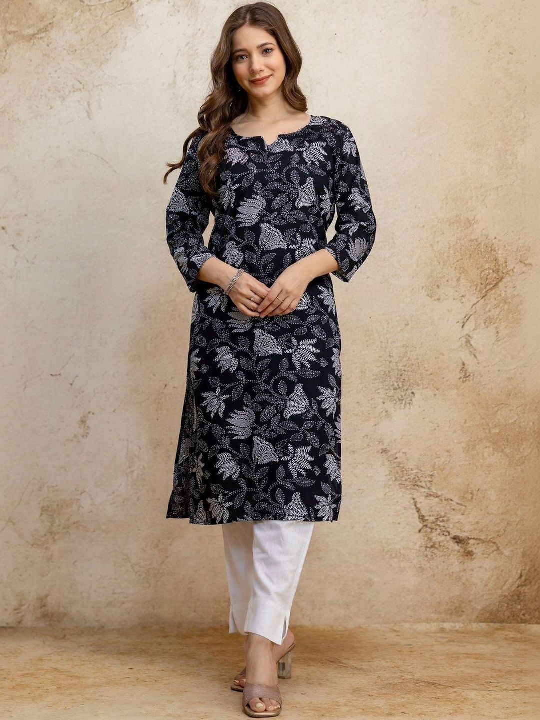ZANETA Botanical Printed V-Neck Kurti-picture-50
