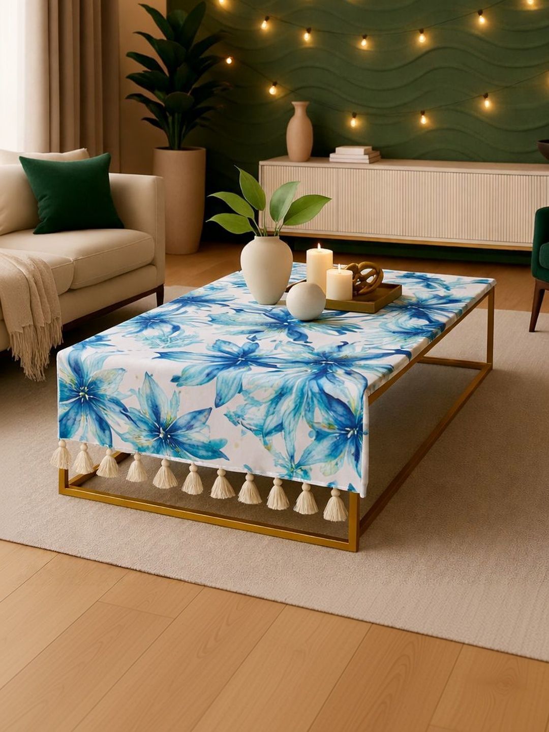 THROWPILLOW Blue Anti-Slip 8-Seater Table Cover with Embellished details-image-30