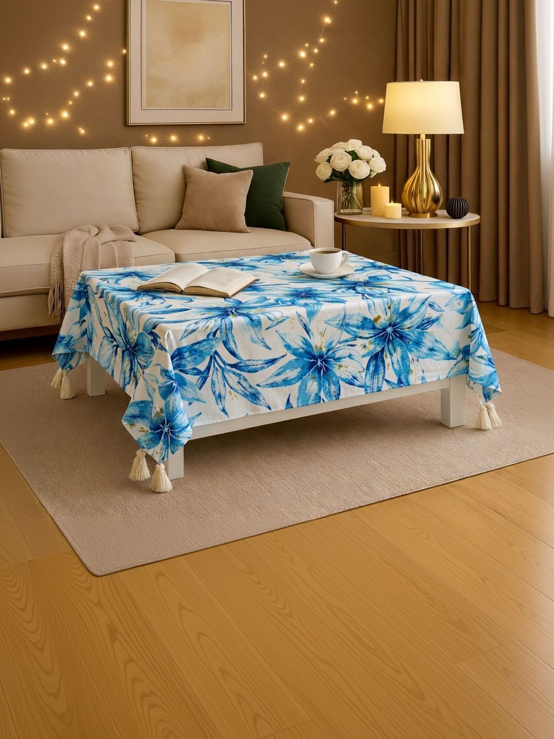 THROWPILLOW Blue Anti-Slip 8-Seater Table Cover with Embellished details-picture-22