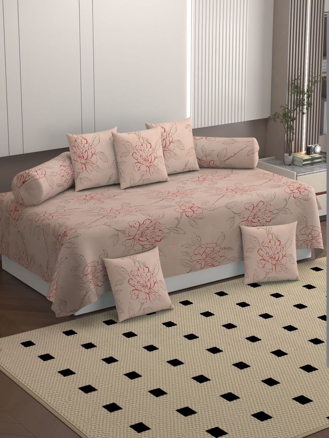 Bromwick 8 Pieces Pink Printed Cotton Bedsheet With Bolster and Cushion Covers-picture-29