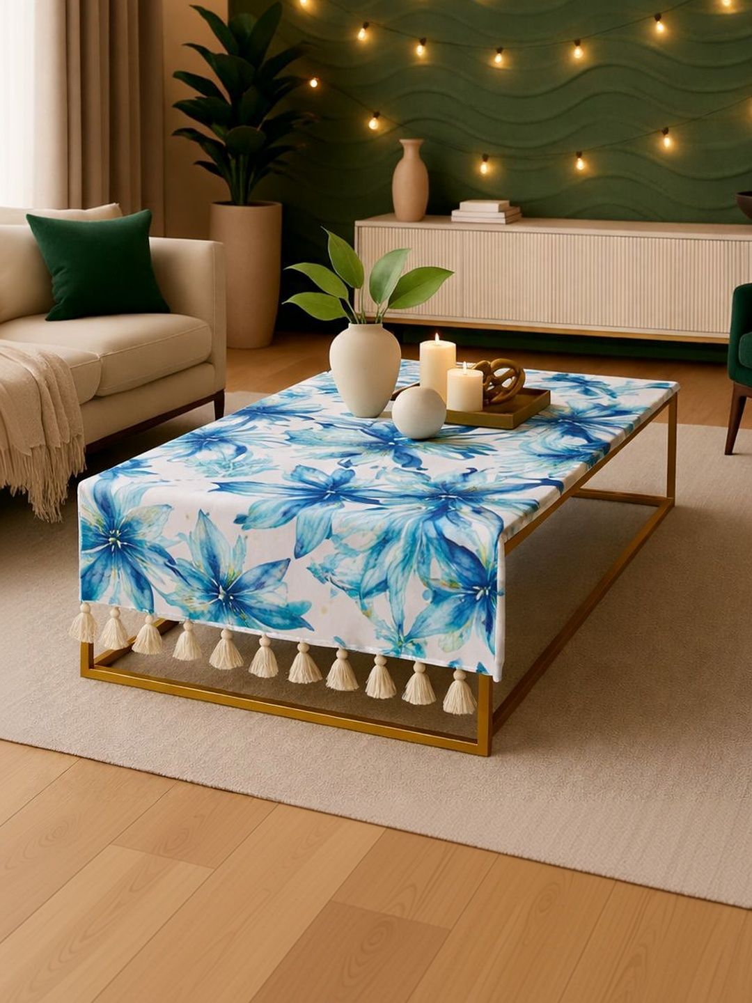 THROWPILLOW Blue Anti-Slip 8-Seater Table Cover with Embellished details-image-29