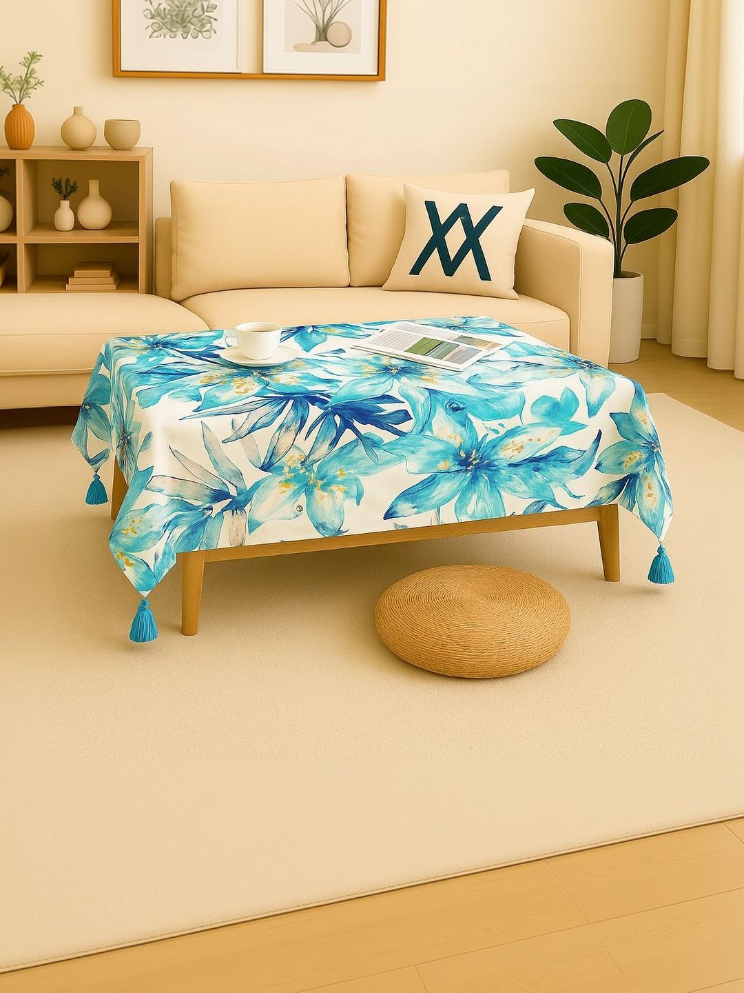 THROWPILLOW Blue Anti-Slip 8-Seater Table Cover with Embellished details-picture-11