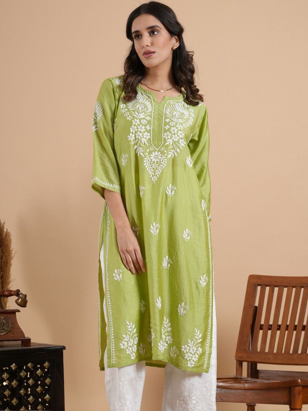ELENORA Ethnic Motifs Embroidered Chikankari Chikankari Kurti-picture-58