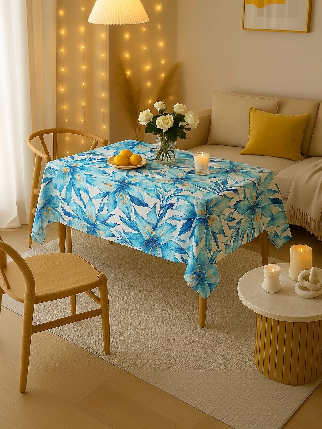THROWPILLOW Blue Anti-Slip 8-Seater Table Cover with Embellished details-picture-33