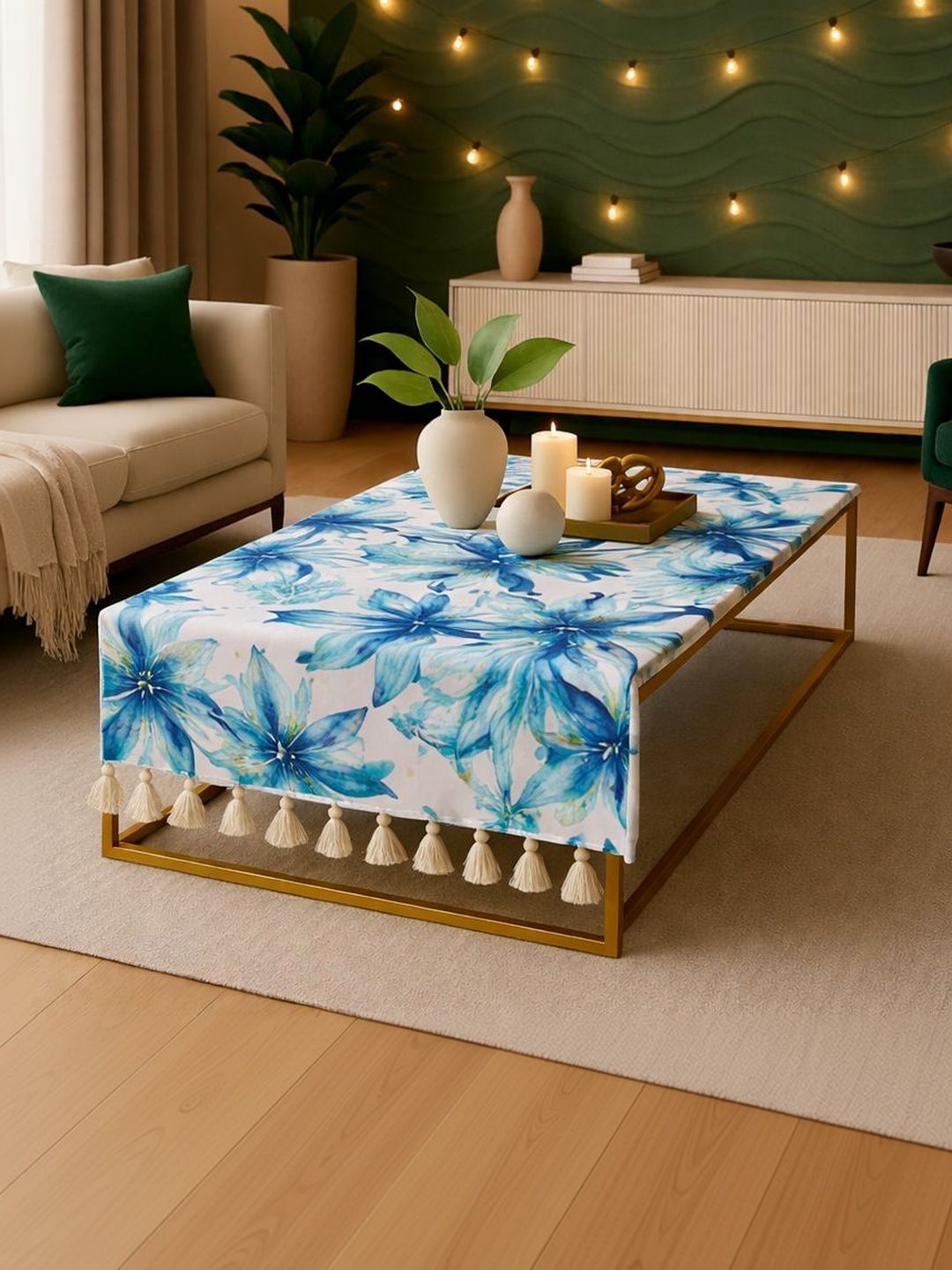 THROWPILLOW Blue Anti-Slip 8-Seater Table Cover with Embellished details-image-21