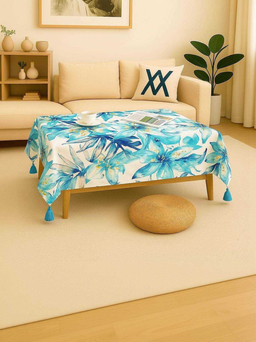 THROWPILLOW Blue Anti-Slip 8-Seater Table Cover with Embellished details-picture-46