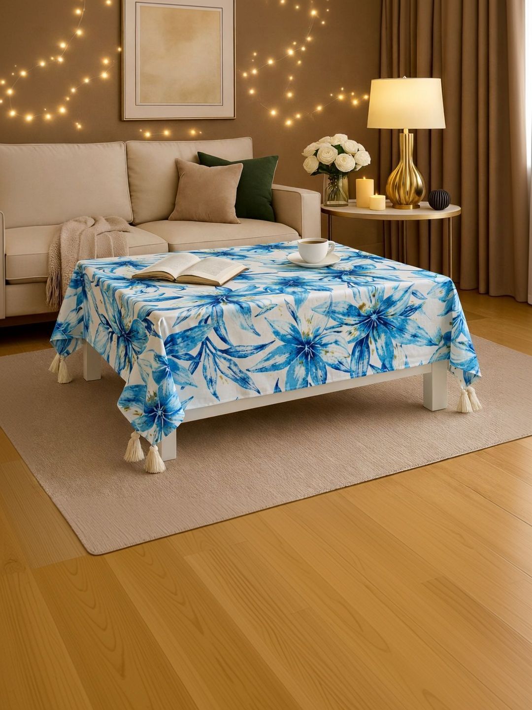 THROWPILLOW Blue Anti-Slip 8-Seater Table Cover with Embellished details-image-25
