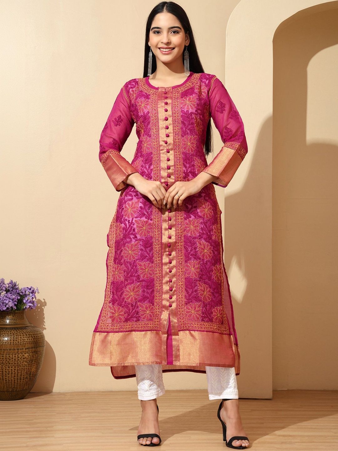 NAZAIRA Floral Embroidered Thread Work Thread Work Kurti-image-42
