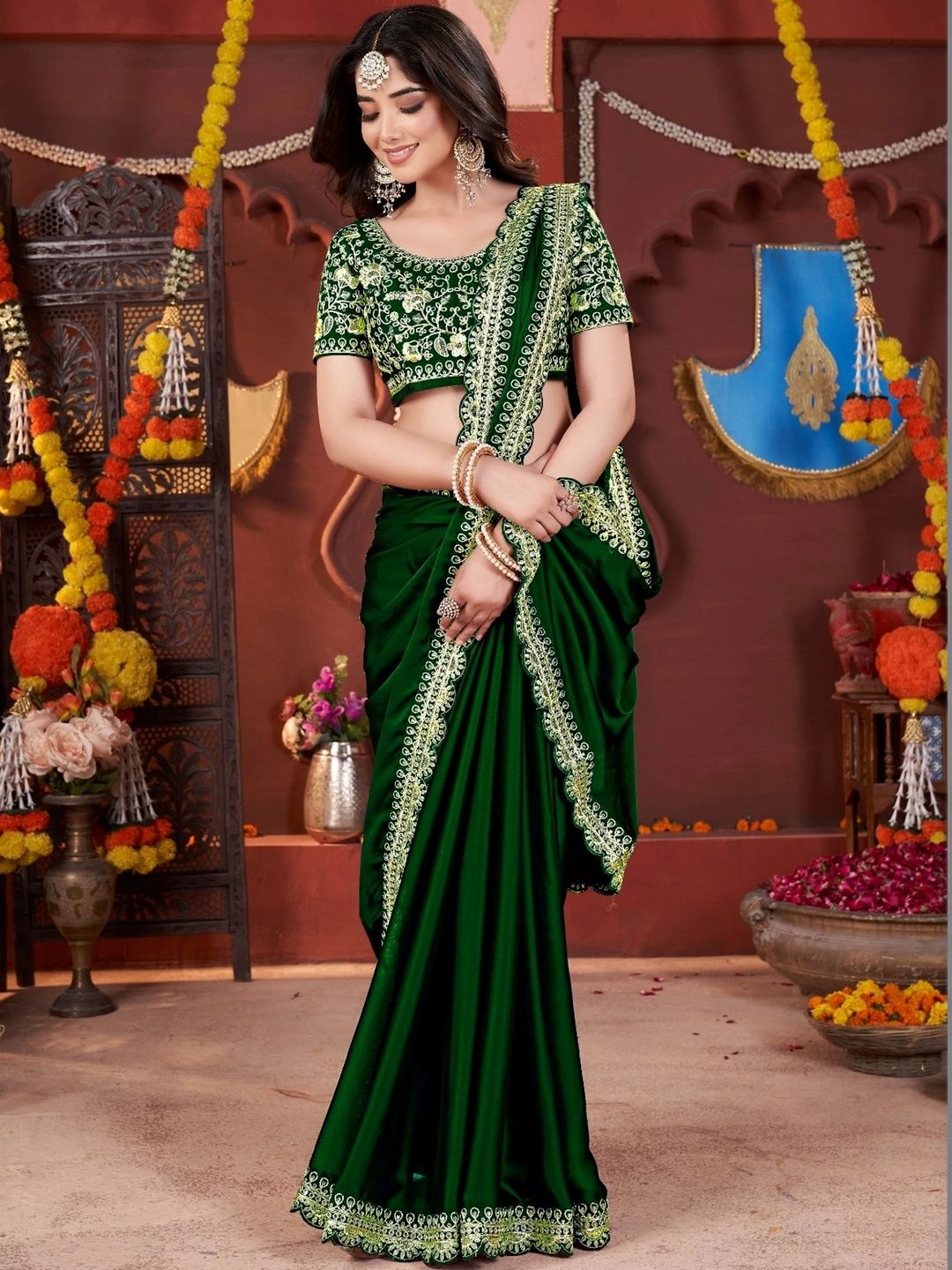 MARUTI CREATION Embellished Embroidered Silk Blend Heavy Work Saree-picture-13