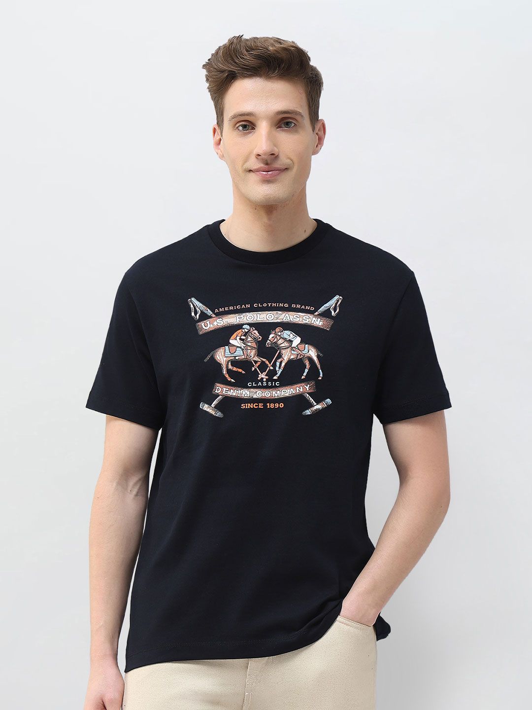 u.s. polo assn. denim co. U.S. Polo Assn. Denim Co.Heritage Graphic Brand printed Pure Cotton T-Shirt-picture-19