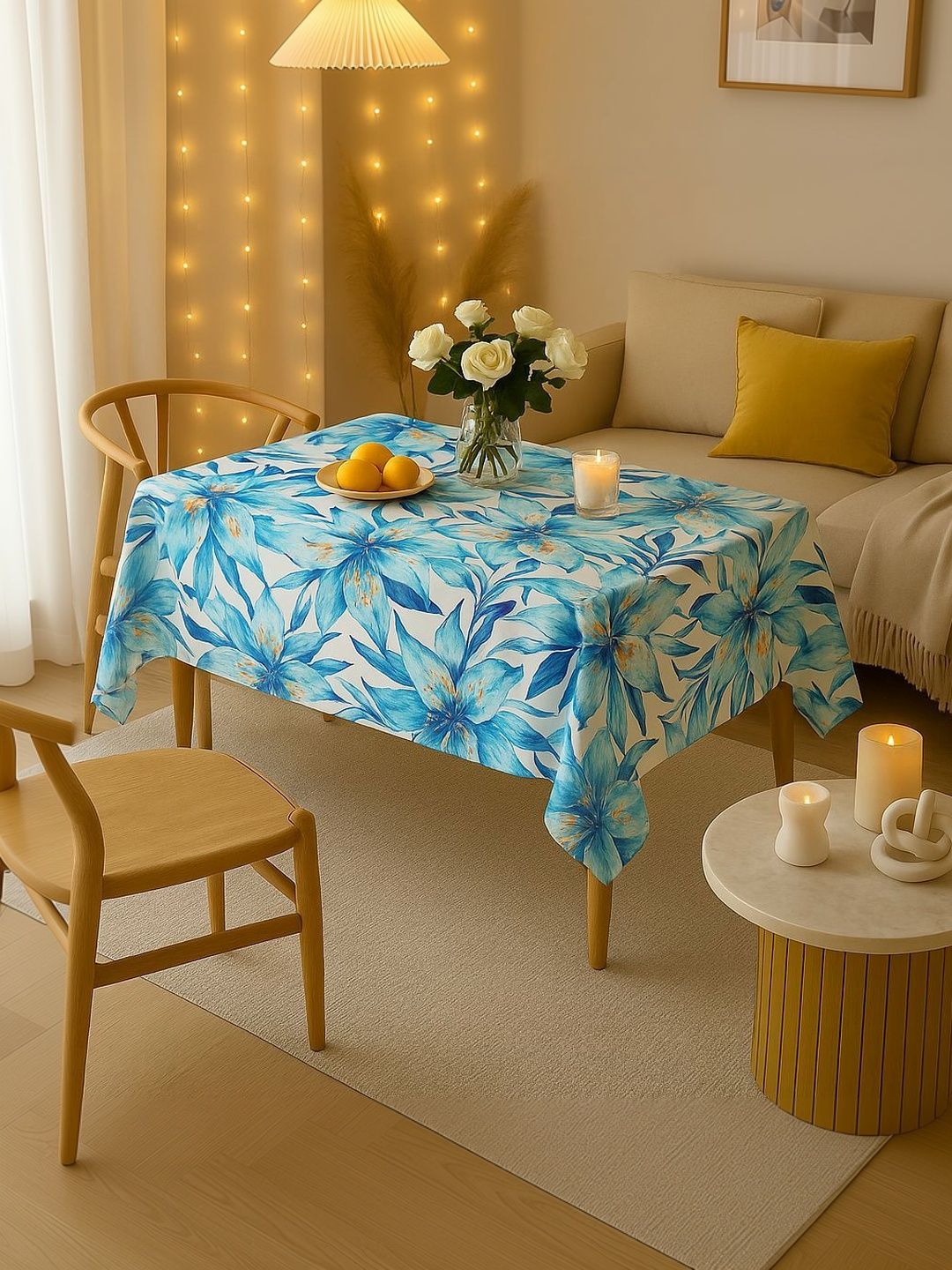 THROWPILLOW Blue Anti-Slip 8-Seater Table Cover with Embellished details-picture-38