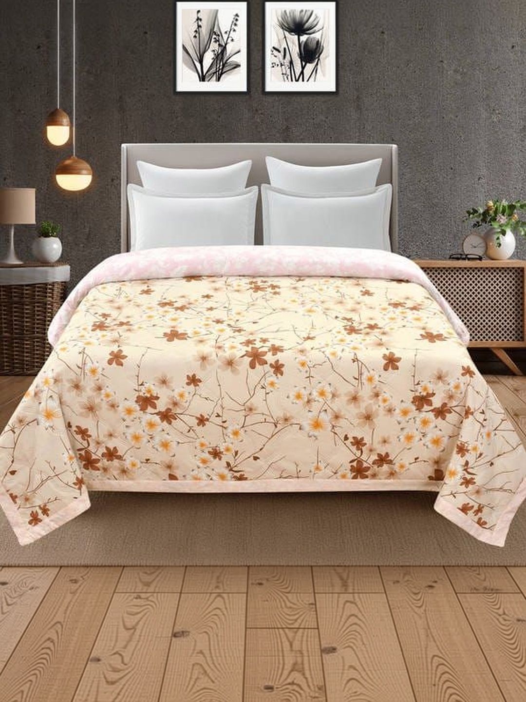 Comfowell Peach-Coloured & Peach-Coloured Floral Microfiber 233 GSM Comforter-image-19