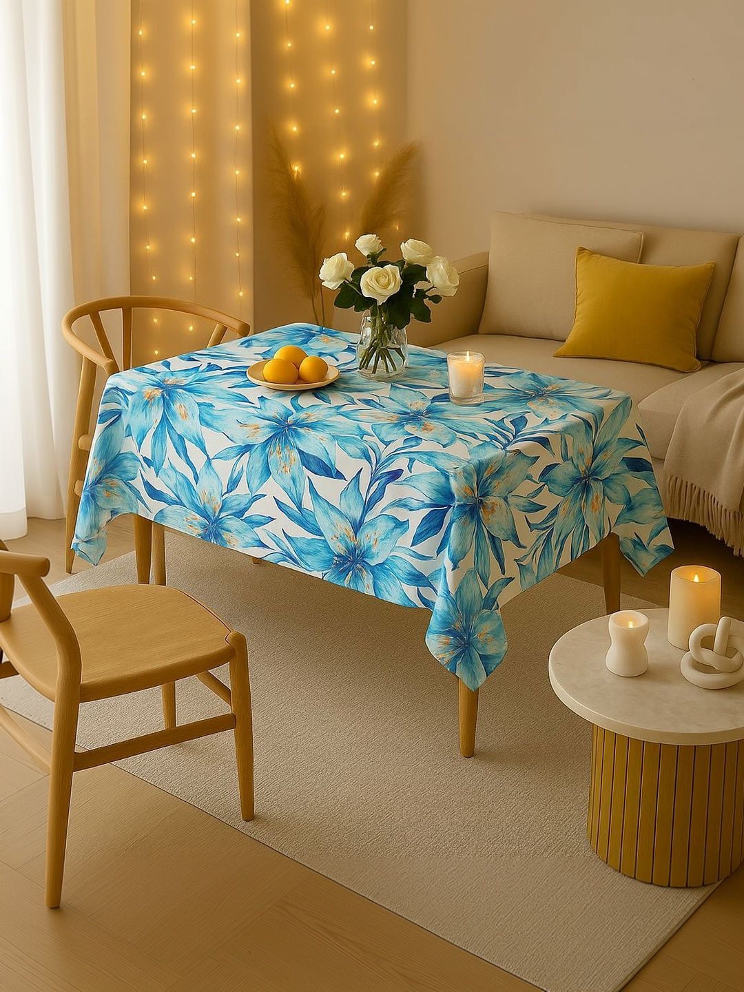 THROWPILLOW Blue Anti-Slip 8-Seater Table Cover with Embellished details-image-22
