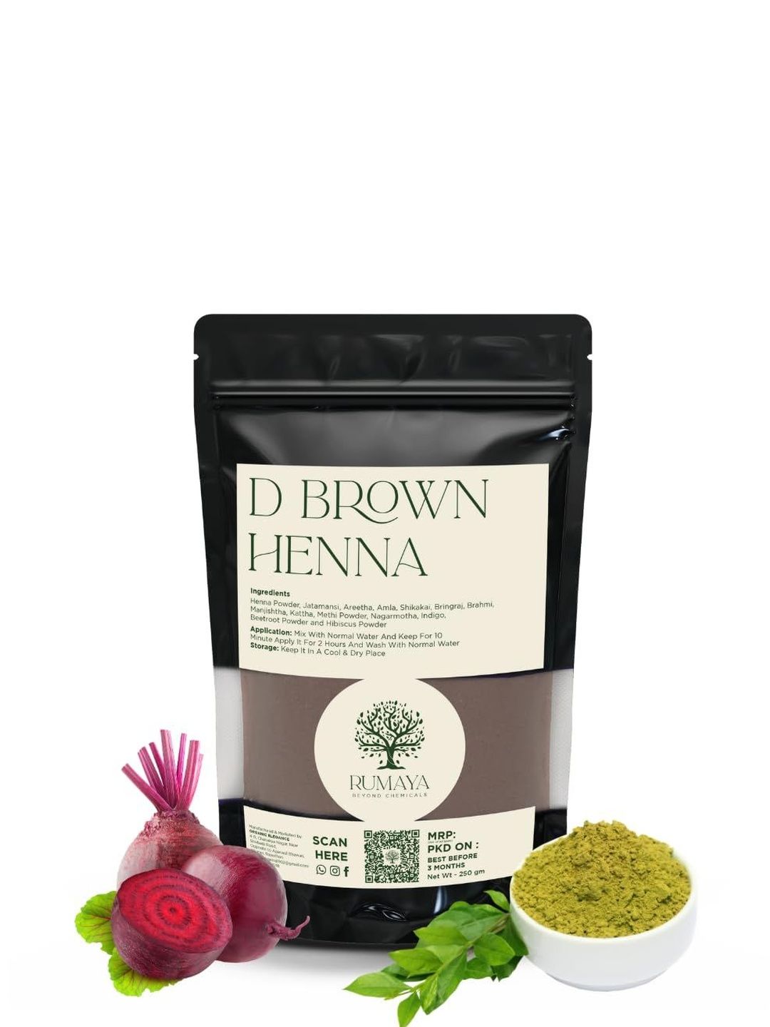 Rumaya D Brown Henna With Amla & Bhringraj - 250 g-image-2
