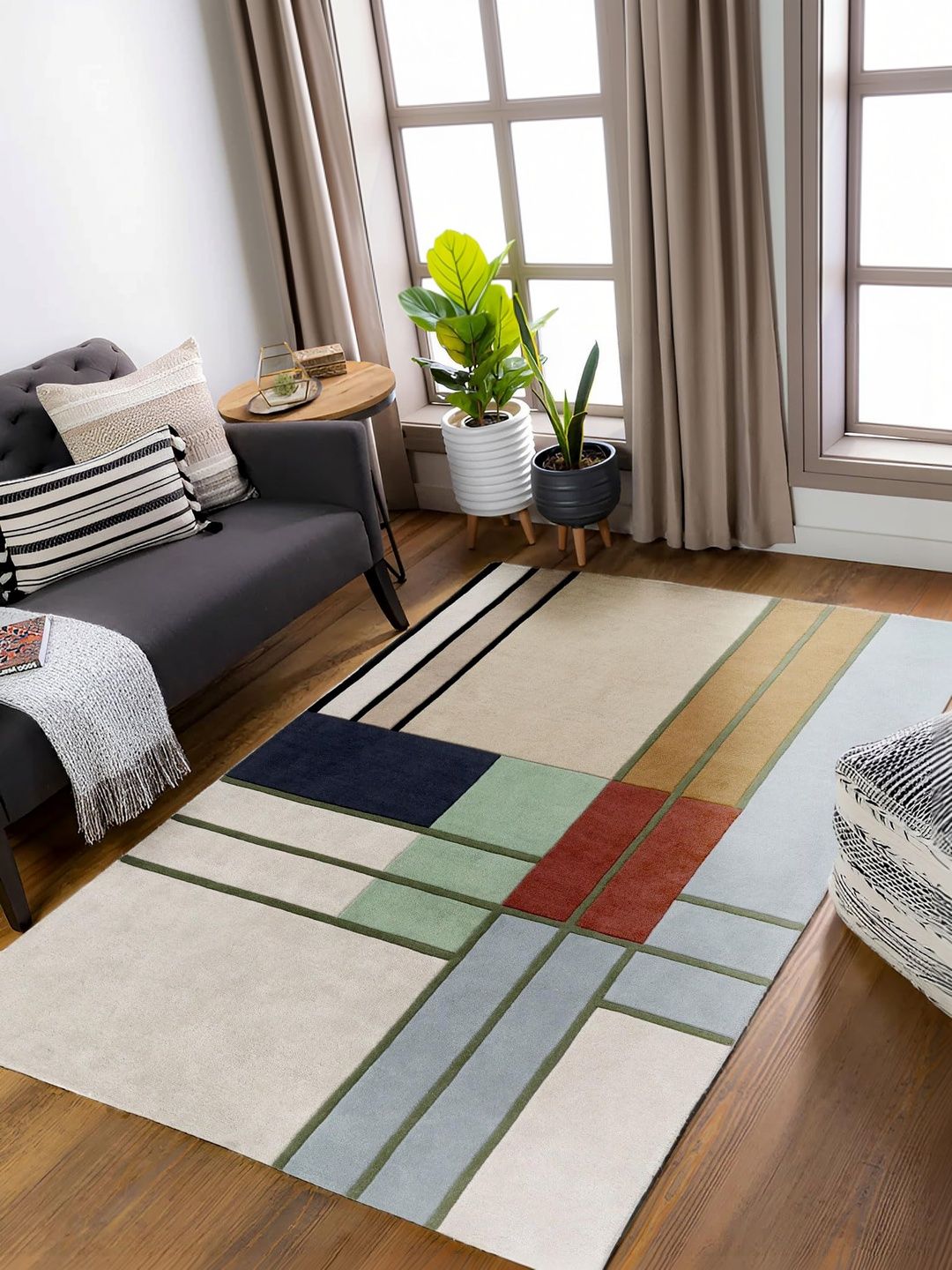 PLIVANA Multicoloured Colourblocked No Shredding Woollen Carpet-picture-41
