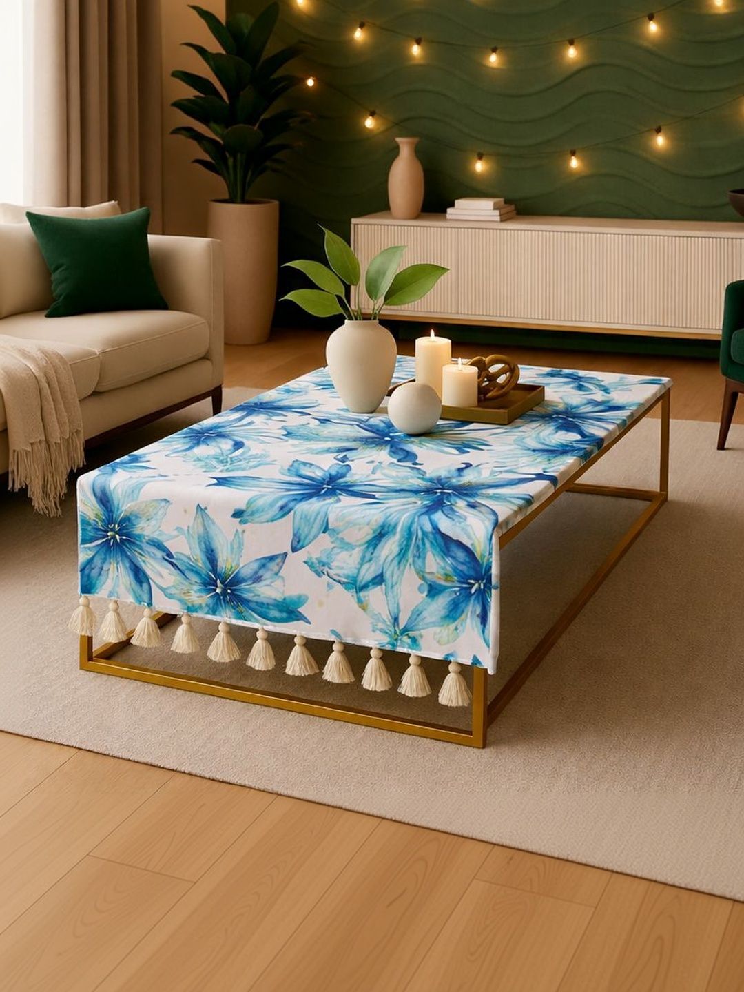 THROWPILLOW Blue Anti-Slip 6-Seater Table Cover with Embellished details-picture-4