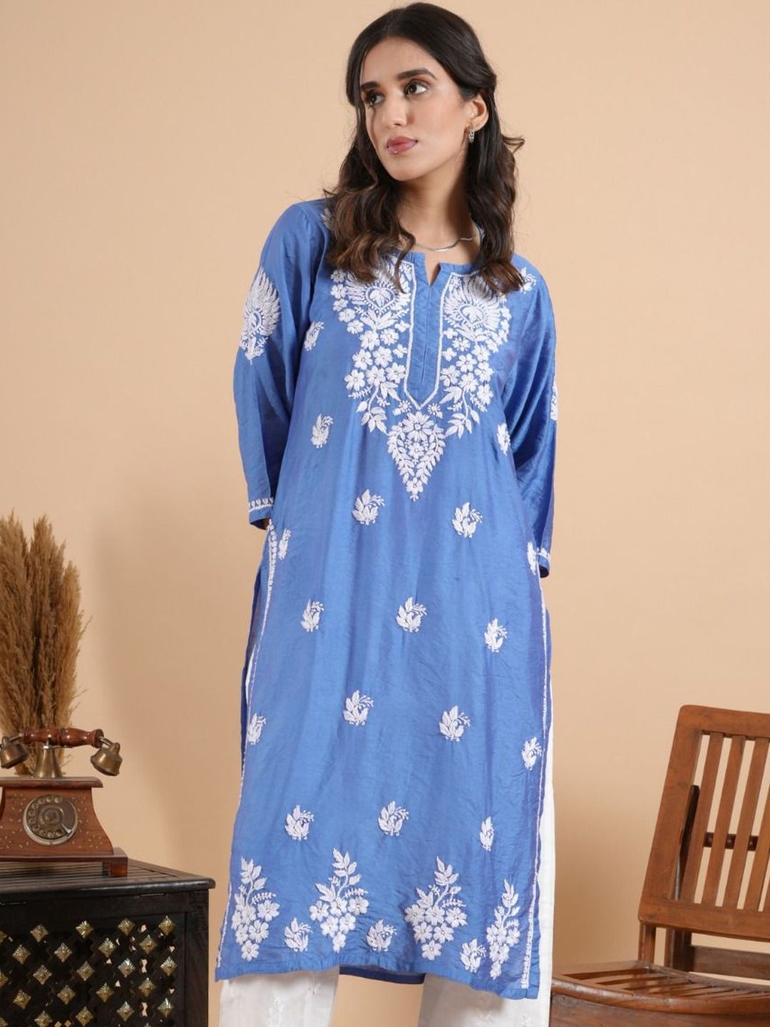 ELENORA Ethnic Motifs Embroidered Chikankari Chikankari Kurti-picture-40