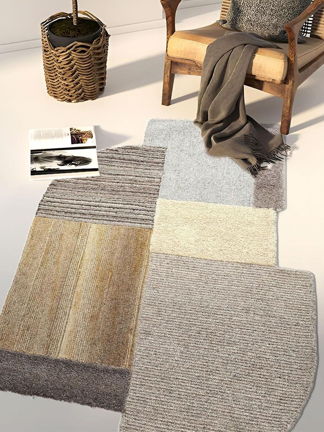 PLIVANA Multicoloured Colourblocked No Shredding Woollen Carpet-image-21