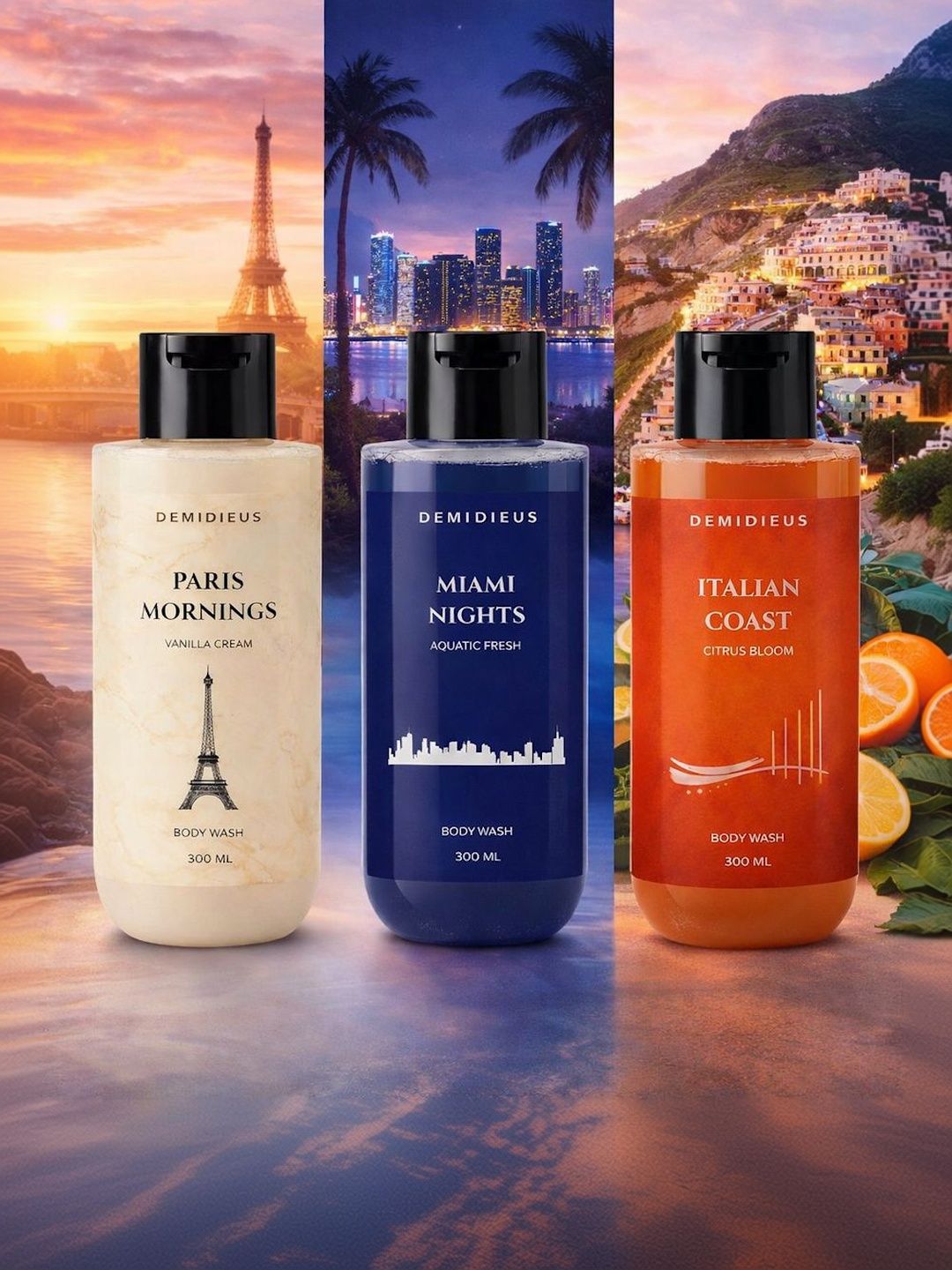 DEMI DIEUS Set Of 3 Pairs Mornings, Miami Nights & Italian Coast Body Wash - 300 ml Each-picture-33