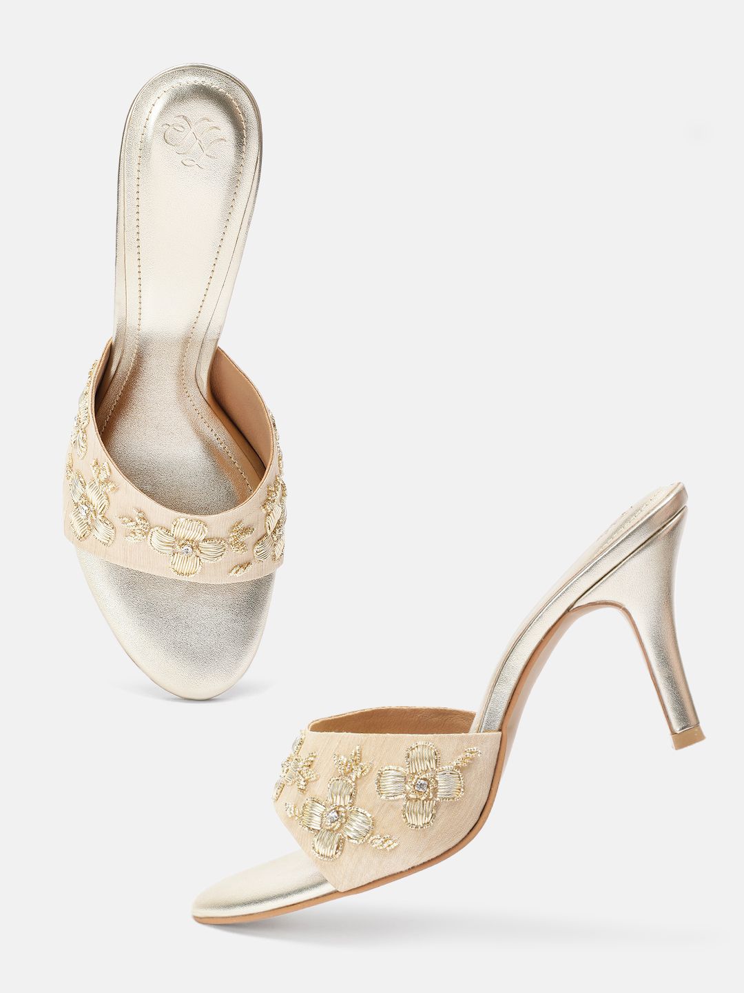 House of Pataudi Metallic Thread Floral Embroidered Slim Heels-picture-37