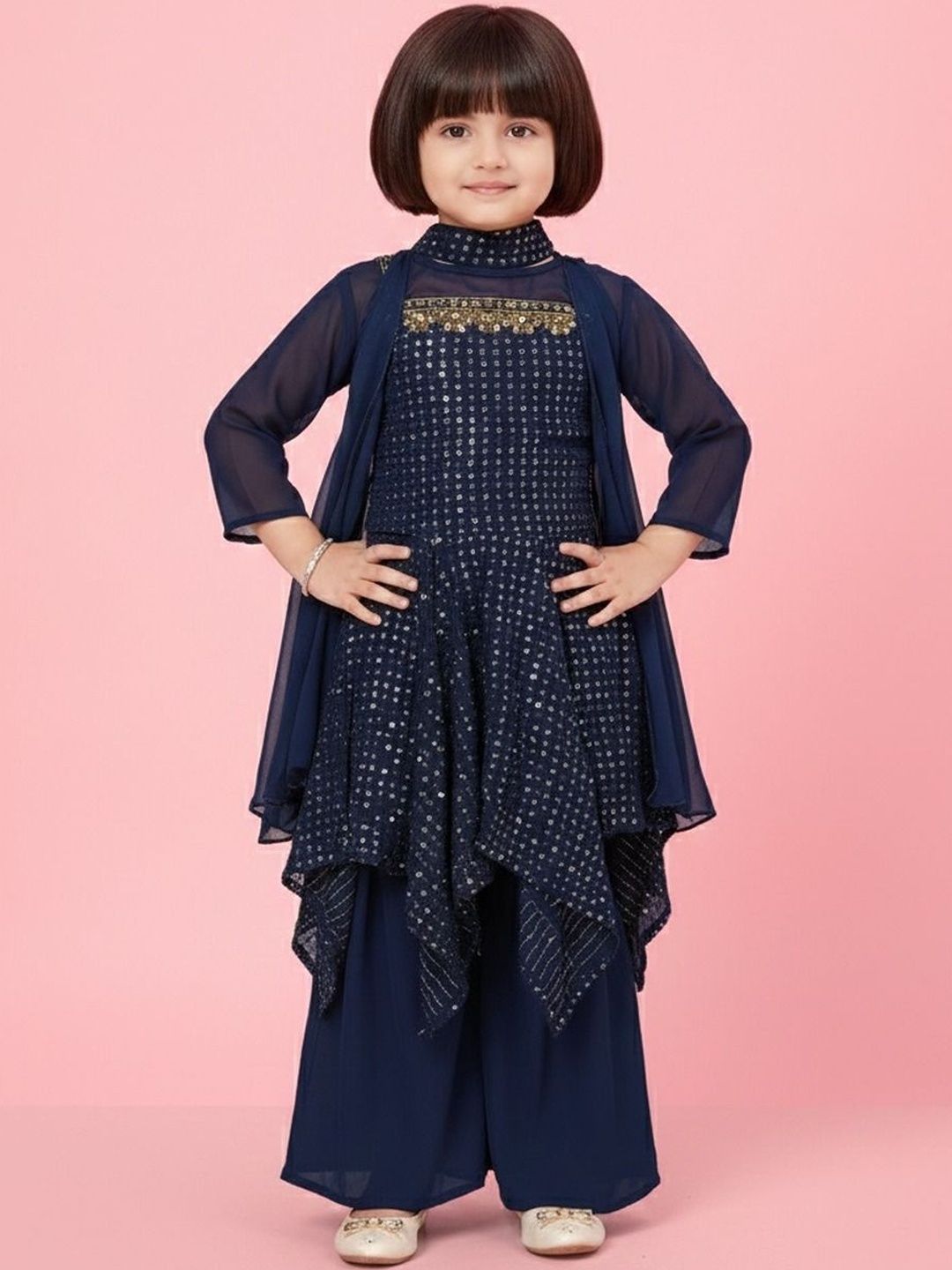 KALINI Girls Ethnic Motifs Embroidered Layered Sequinned Kurta with Palazzos & With Dupatta-picture-20