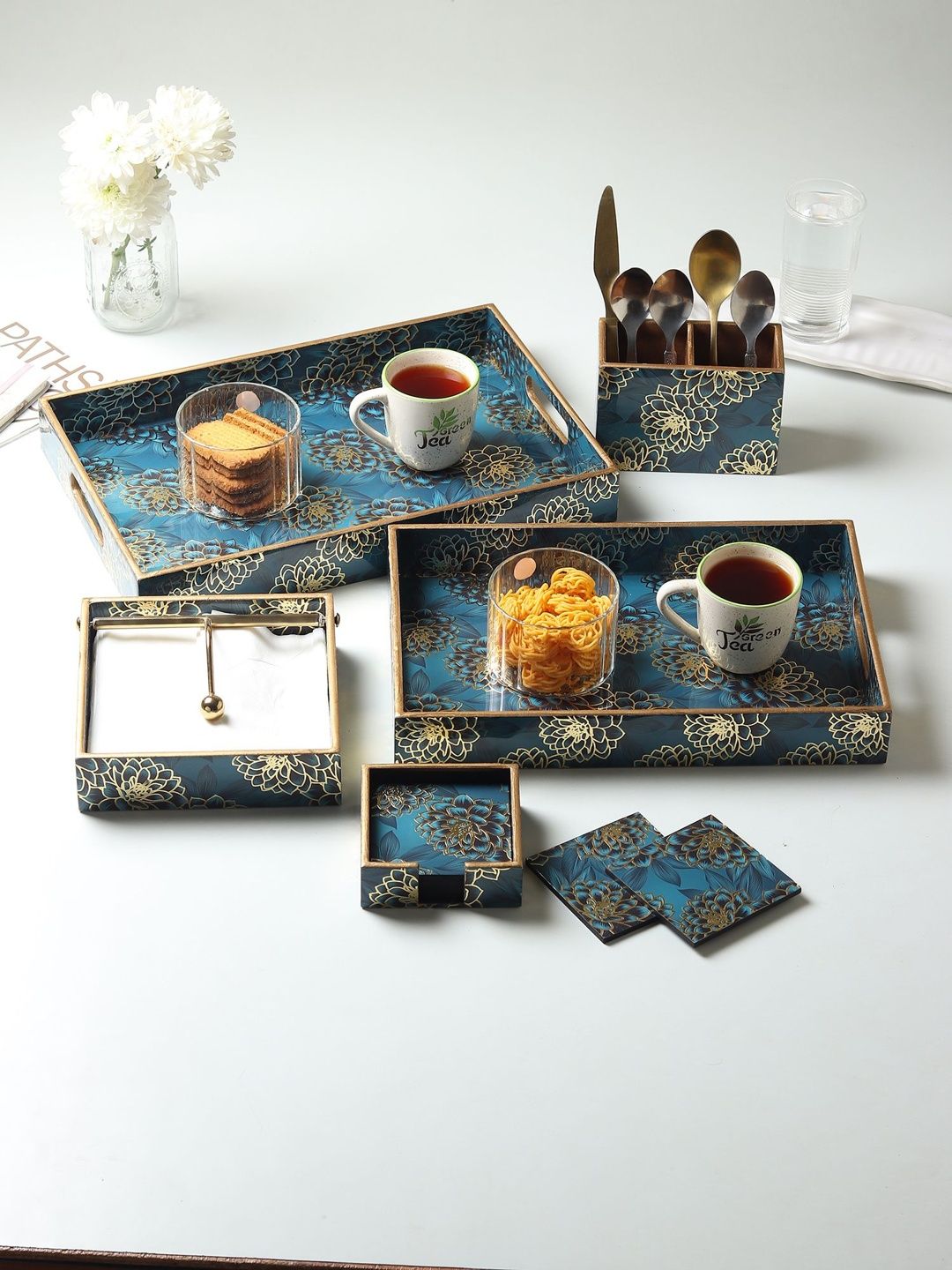 Decor de Maison Blue Printed Glass 5Pcs Home Gift Sets-picture-15