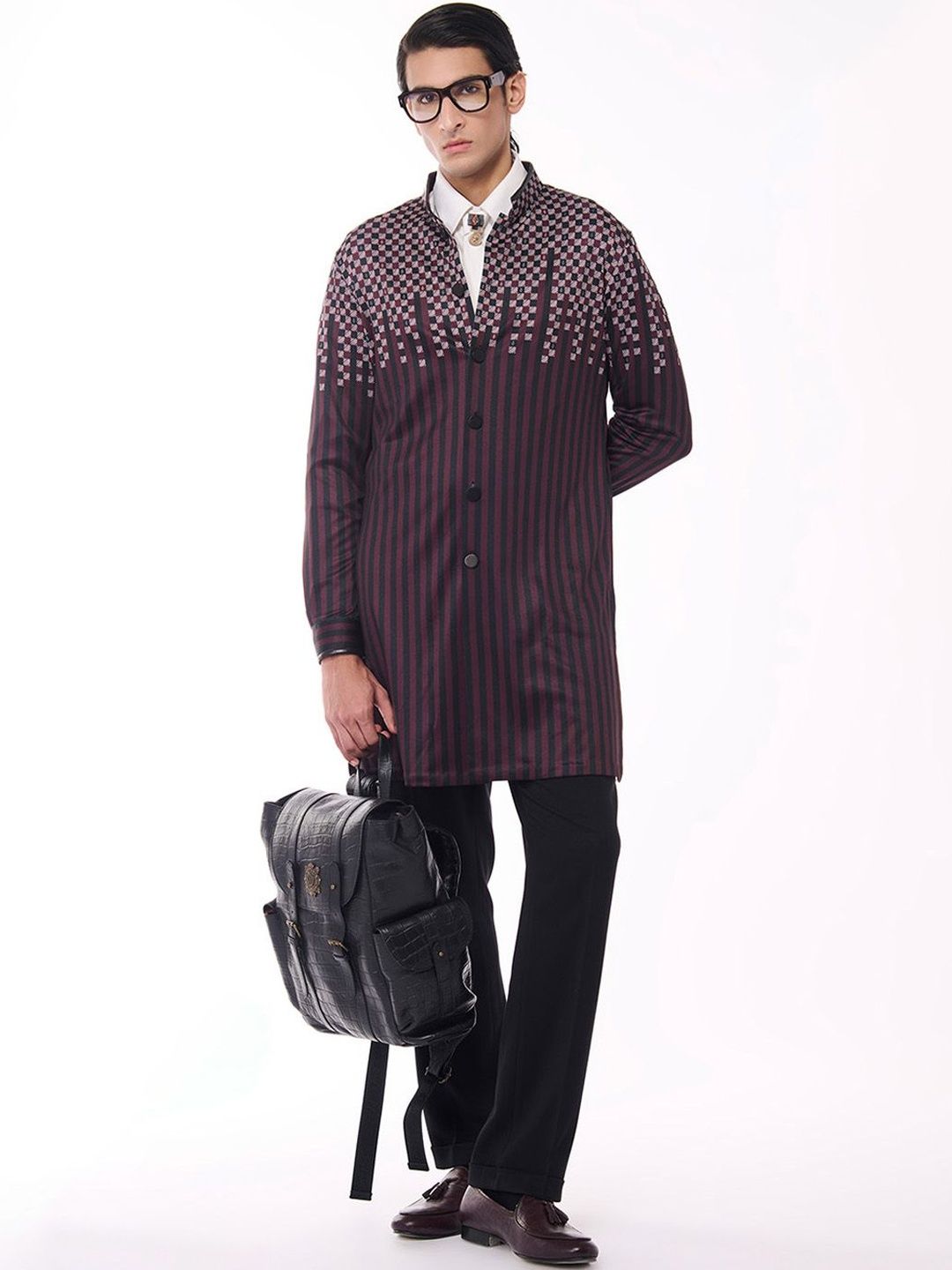 S&N by Shantnu Nikhil Men Quirky Striped Thread Work Pathani Kurta-picture-50