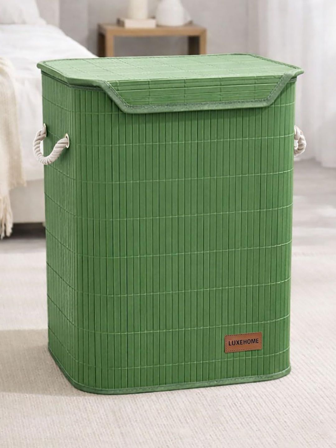 LUXEHOME INTERNATIONAL Green Bamboo Foldable Laundry Bag With Lid-picture-38