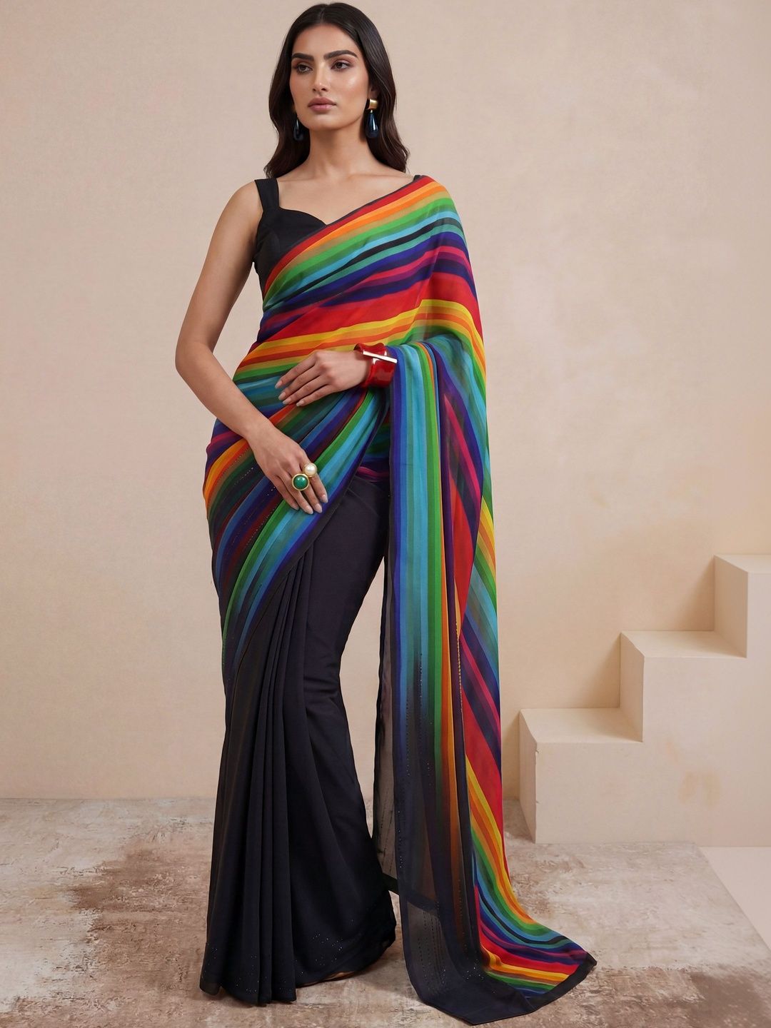 Satya Paul Striped Silk Blend Designer Saree-image-13