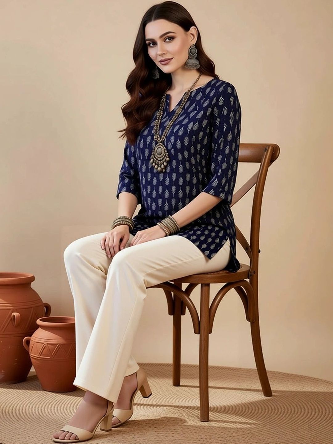 Anouk Rustic Botanical Printed V-Neck Kurti-picture-45
