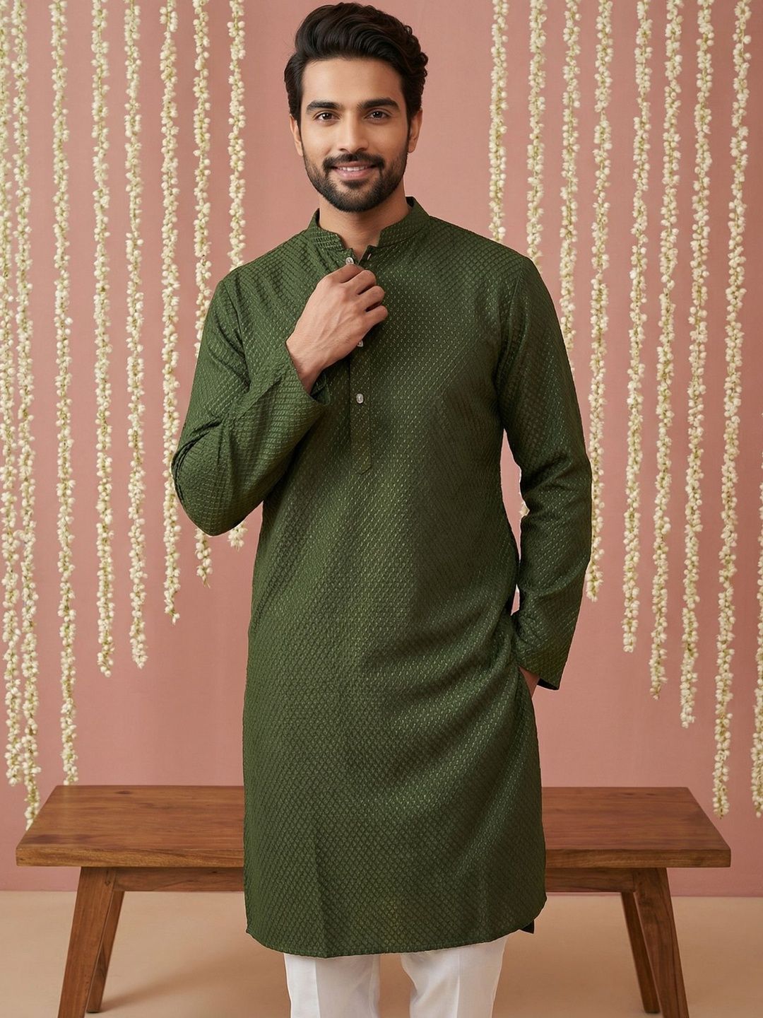 Jompers Men Geometric Embroidered Thread Work Kurta-picture-11