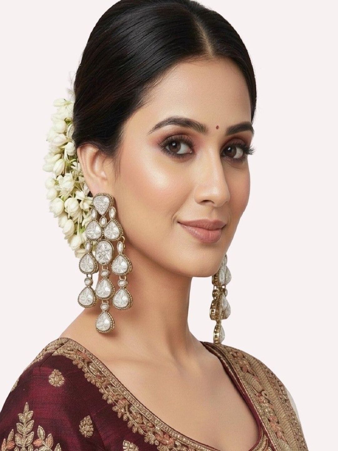 House of Pataudi Gold-Plated & Kundan Studded Drop Earrings-image-47